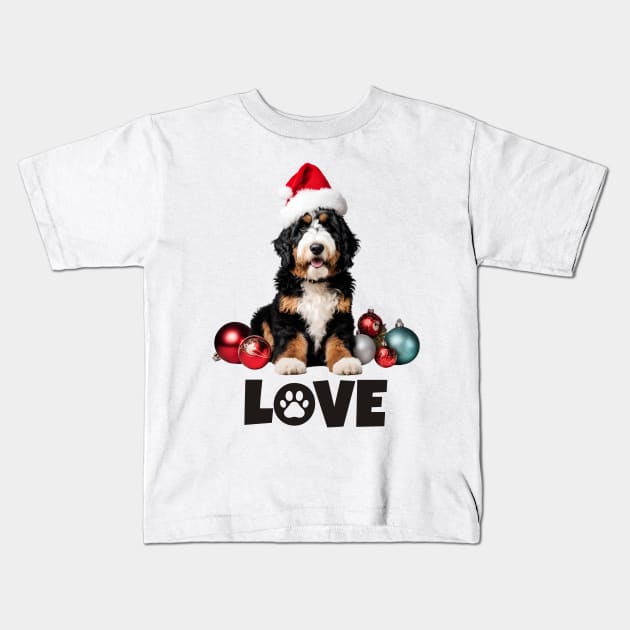 Christmas Bernedoodle LOVE Kids T-Shirt by Doodle and Things